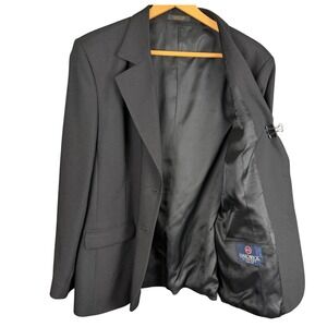Hardwick Clothes Mens Black Worsted Wool Blazer Crest Button Size 14 Regular